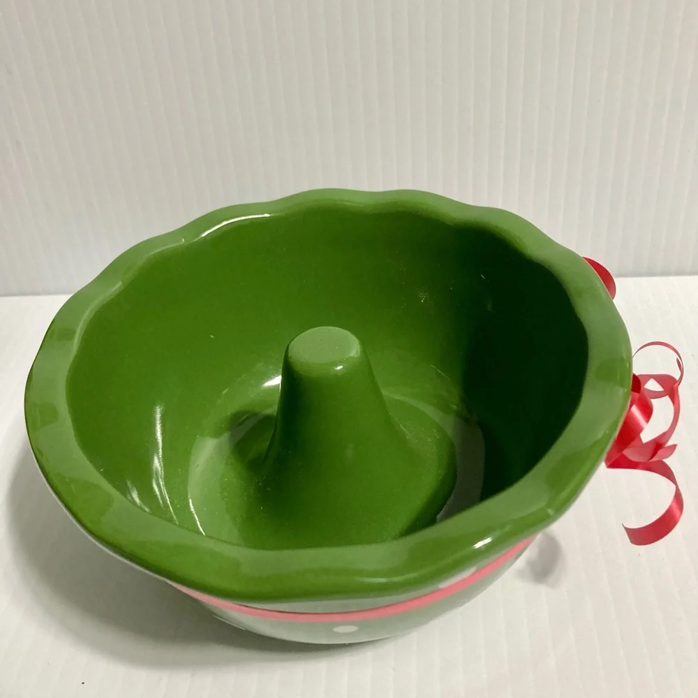 TEMP-TATIONS Ovenware Baking Mini by Green  White Polka Dots 2.5 x 5.5 in